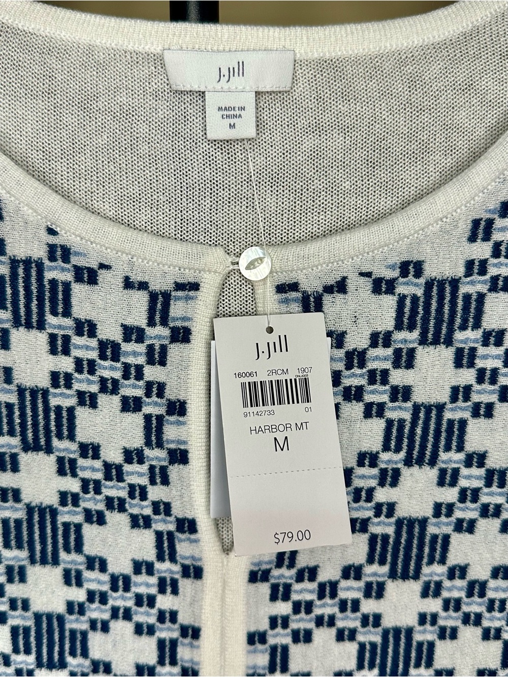 NWT J.Jill Harbor MT Linen Rayon Knit Top M Blue White Coastal